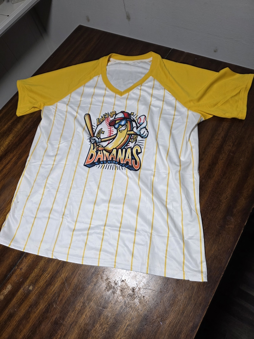 Striped Raglan Tee in White & Yellow Size Large